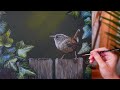 Painting A Bird Scene | Wren & Ivy Leaves Acrylic Painting