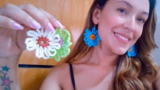 Acessório para o Carnaval Brinco flor de Crochê - Crochet earring - Pendiente de ganchillo.