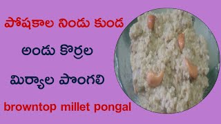 పోషకాల ఘని అండు కొర్రల మిర్యాల పొంగలి,browntop millet miryala pongal