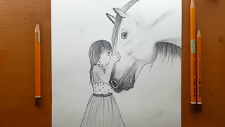 Come disegnare una bambina con il cavallo | amante degli animali disegno | 🐴 Horse Drawing Easy