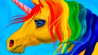 Easy learn to Paint Rainbow Unicorn Acrylic Tutorial Beginners and KIDS | TheArtSherpa