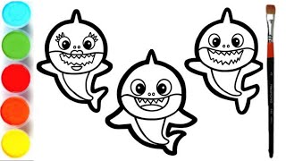 Baby Shark Family drawing |painting and colouring for kids toldder drawing