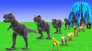 Paint Animals T-Rex Carnivores and Herbivores Dinosaurs Size Comparison 3D Fountain Crossing Cartoon