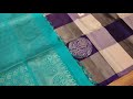 kanjivaram soft silk checks pattern • gold and silver jarie butta • contrast rich pallu and blouse