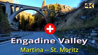 Scenic drive Lower/Upper Engadine Valley from Martina to St. Moritz in Swiss Alps | fall 2024 | 4K