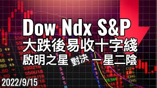 美股Dow\\Ndx\\S\u0026P  大跌后易收十字线，为中继再跌或止跌反转