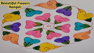 🌸13×7 Middle Dot🐚Beautiful Flowers Rangoli#easybeautifuldailykolam#easymuggulu#dotrangoli#LuvRangoli