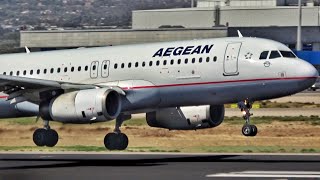 Aegean Airbus A320 \u0026 A319 | WINDY Landings at Athens Airport | ATH Plane Spotting in 4K | Close View