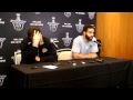 brent seabrook and johnny oduya talk before thursday s game 4.