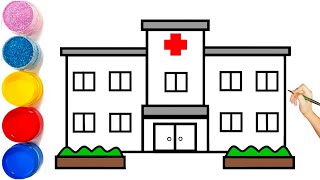 How to draw a hospital for kids | Coloring and Drawing HOSPITAL Building Step by Step Easy