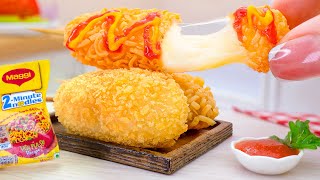 Miniature Crispy Korean Cheese Hotdog Tutorial With Maggi Noodles Recipe 🧀Mini Yummy Cheese Corn Dog