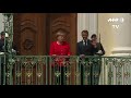 emmanuel macron welcomed by angela merkel in meseberg