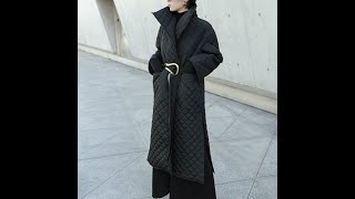 Женская длинная стеганая куртка, черная парка с высоким разрезом сбоку, длинный светильник, верхняя