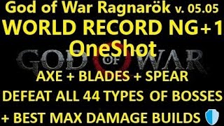 God of War Ragnarök NG+1 - OneShot Axe + Blades + Spear - Defeat All 44 Types of BOSSES W.R.T🏆