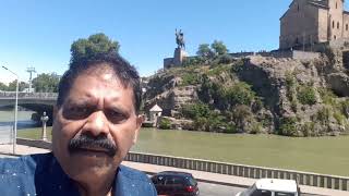 Metekhi plateau with Metekhi Church   equestrian statue of King Vakhtang  Mtkvari river at Tbilisi