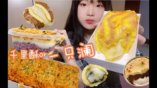 【一日吃播vlog】一只澜测评！和千里酥哪个好吃 肉松麻薯虎皮香葱紫米全都有｜巧克力冰激凌雪媚娘｜抹茶磅蛋糕和乳酪可可蛋糕