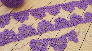 Ажурное ЛЕНТОЧНОЕ КРУЖЕВО вязание крючком КАЙМА схема Сrochet lace braid ribbon tape tutorial