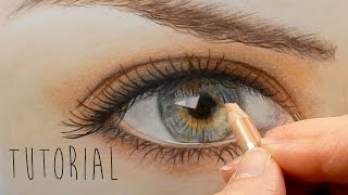 Tutorial | How to draw color a realistic eye and eyebrow with colored pencils | Emmy Kalia