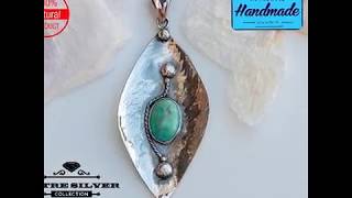 Handmade 925K Sterling Silver Oval Turquoise Necklace, Turquoise Necklace, Turquoise Pendant