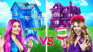 One Colored House Challenge! Mermaid vs Vampire!
