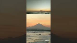 鵠沼海岸🌊日の入り🌇後✨茜色グラデーション✨シルエット雲上富士山🗻2024年10月14日✨