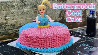 మౌనీ కోసం చేసిన surprise Barbie doll butterscotch cool cake | Bakery style barbie butterscotch cake