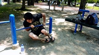 超低鉄棒でマッスルアップ！＠自分が出来たところまで(Low low bar muscle-ups)