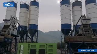 Double AJ50 Stationary Concrete Batching Plants Working in Uzbekistan