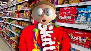 Stretchy Morty eats all the skittles
