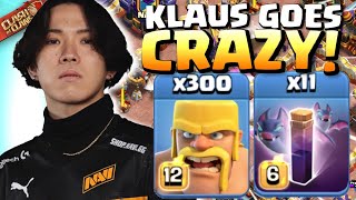KLAUS breaks Clash of Clans with INSANE 300 Barbarian and 11 BAT attack!