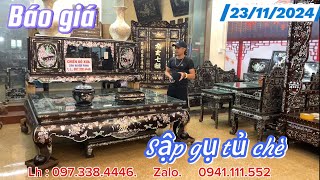 23/11/2024 vip bộ sập gụ tủ chè khảm liên chi, trường kỷ khảm ốc, tranh thờ cửu huyền, khay trà