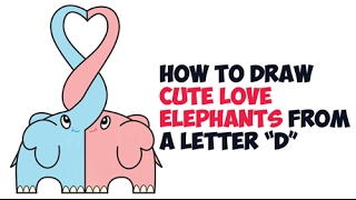 How to Draw Love Elephants (Cute Cartoon Kawaii) Forming Heart from Trunks Easy Step by Step Drawing
