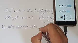 Resolva as equações exponenciais a seguir: a) 2^x=64 b) 10^x=1000 c) 9^x=243 d)(1/2)^x=1/32