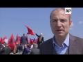 albanian opposition activists in road block demo