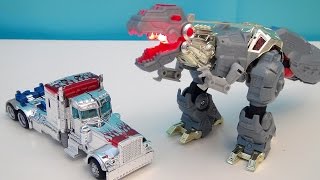 TRANSFORMERS 4 OPTIMUS PRIME SILVER KNIGHT AND GRIMLOCK PLAYSET VIDEO TOY REVIEW