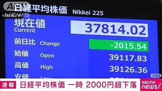 【速報】日経平均株価　一時、先週末比2000円超の下落(2024年9月30日)