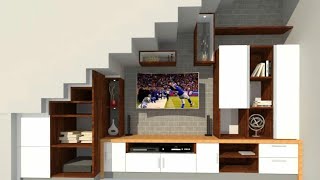 New Trend Staircase under TV cabinets design and storage space
