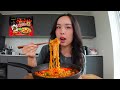 spicy cheesy noodles with king crabsticks *mukbang*