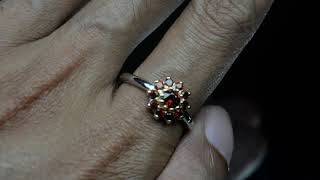 Total Weight 15.50ct Untreated Natural Round Orange Spessartite Garnet 925 Silver Ring 7US