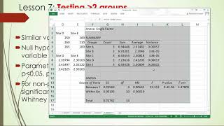 Biostatistics: Lesson 7 : Comparative statistics - more than two-groups testing in Excel and PAST