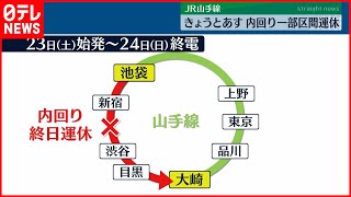 【2日間運休】山手線　きょうとあす内回り一部区間を運休