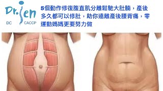 5個動作修復腹直肌分離鬆馳大肚腩，產後多久都可以修肚，助你遠離產後腰背痛，零運動媽媽更要努力做 5 moves help to correct Postpartum Diastasis Recti