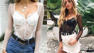 Hot Sale mesh lace bodysuit women body suit transparent sexy long sleeve catsuit from Aliexpress