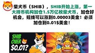 柴犬币（SHIB），SHIB开始上涨，第一大持币机构加仓1.5万亿枚柴犬币，加仓好机会，短线可以涨到0.00003美金！必须加仓到0.01$美金！shib币|柴犬币|屎币行情分析！