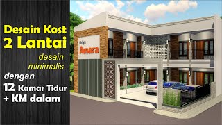 Desain Bangunan Kost Minimalis 2 Lantai 12 Kamar Tidur + KM dalam