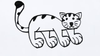 How To Draw A Cat from 5555 Number | Easy Number Drawing