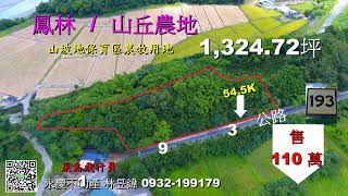 (已出售)鳳林193/小山丘陵農地/1,324坪.賣你110萬..(原住民保留地)/委託專線:0932-199179林昱緯