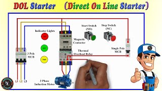DOL Starter Connection with Indicator | 3 Phase Direct On Line Starter/ Explain with Circuit Diagram