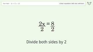Linear equation with one unknown: Solve 2x+5=13 step-by-step solution
