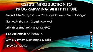 CS50P Final Project - StudyBuddy | CLI Study Planner & Quiz Manager in Python